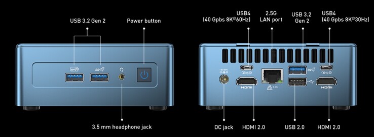 Portas externas do Geekom Mini IT12, i5-12450H (Fonte: Geekom)