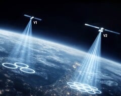 Uma ilustração dos feixes de satélite para dispositivos móveis.