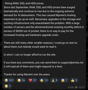 A Myrient vai encerrar suas atividades no próximo mês, citando o aumento dos custos de infraestrutura.