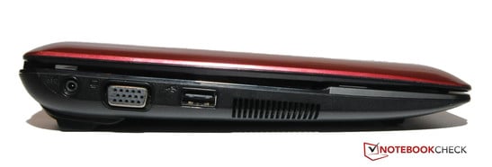 Lado Esquerdo: Conector de força, VGA, USB 2.0