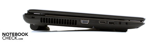 Lado Esquerdo: Kensington, VGA, HDMI, USB 2.0, microfone, saída