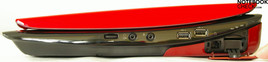 Lado Direito: Controle de Volume, áudio (fones, microfone), 2x USB, modem, Leitor de Cartão