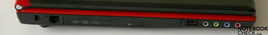 Lado esquerdo: fecho Kensington, LAN, unidade DVD, USB, audio