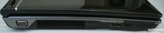 Lado Esquerdo: VGA, ventilador, Firewire, USB 2.0/HDMI, eSATA, leitor de cartões