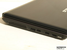 Asus N20A Left: power supply, E-SATA, 2x USB 2.0, HDMI, WiFi switch