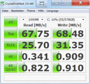 Crystal Disk Mark 68 MB/s leitura/gravação