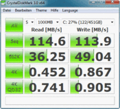 Crystal Disk Mark leitura 114 MB/s