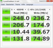 Crystal Disk Mark 248MB/s Leitura Seqüêncial