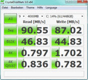 Crystal Disk Mark 90 MB/s lendo