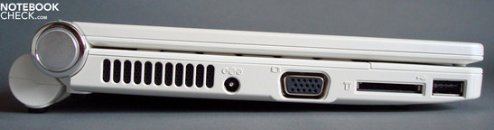 Esquerda: Grelha de ventilação, DC-in, Leitor de cartões e USB.