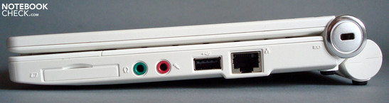 Direita: Ranhura ExpressCard32, Audio, USB e LAN