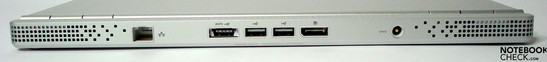 Lado posterior: Gigabit-LAN, porto combinado eSata/USB, 2 x USB, porto de monitor, conector de força