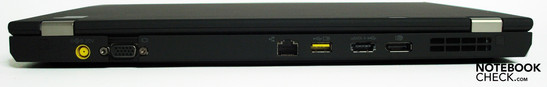 Lado Posterior: Conector de força, VGA, rede, conexão USB energizada, combinação USB/eSATA, porta para tela