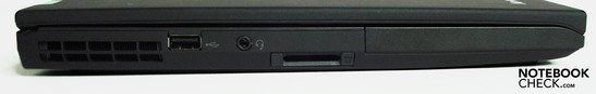 Lado Esquerdo: abertura de ventilação, USB, combinação de entrada/saída de áudio, leitor de cartões