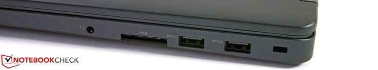 Right side: Audio, card reader, 2x USB 3.0, Kensington Lock
