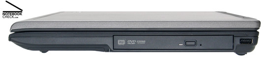 Lado direito: drive de DVD dentro do slot MediaBay, 1x USB-2.0