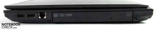 Lado Direito: 2x USB 2.0, modem, gravador de DVD, conexão de rede