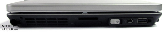 Lado Esquerdo: porta caneta, leitor de cartões, ExpressCard, interruptor wireless, Firewire, USB 2.0