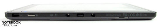 Lado Frontal: USB, trinco da tela, USB, SIM