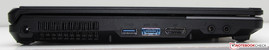 Lado esquerdo: conector de força, USB 3.0, porta combinada USB 3.0 /eSATA, Displayport, microfone, conector para fones