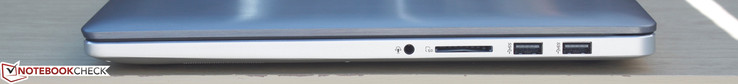 Right: 3.5 mm audio, SD reader, 2x USB 3.0