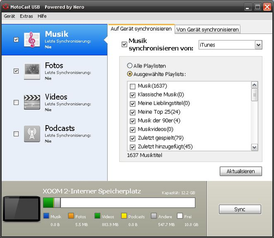 Sem software MotoCast, o Xoom 2 não consegue mostrar seus arquivos em um PC/Mac.
