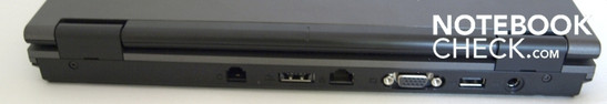 Lado Posterior: modem, 1x USB/eSATA, Gigabit-LAN, VGA, Gigabit-LAN, 1x USB-2.0, conector de força