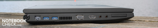 Esqueda: AC, 2 x USB 3.0, VGA, HDMI, Microfone, Fones, ExpressCard34