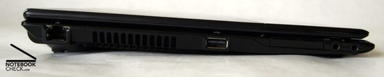 Lado esquerdo: LAN, saída da ventoinha, USB, Expresscard/34, microfone, fone de ouvido