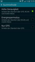 Há configurações adicionais para a localização, além do GPS: Você pode aumentar a precisão com WLAN e a rede móvel.