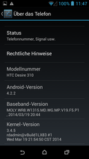 O, agora um pouco antigo, Android 4.2.2 impulsiona o HTC Desire 310.