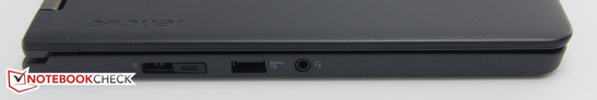 Lado esquerdo: conector de força, conector do dock, USB 3.0, conector de áudio combinado