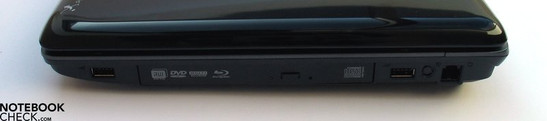 Right side: USB 2.0, Blu-Ray LW, USB, modem