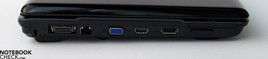 Lado Esquerdo: Fechadura Kensington, Easy Port IV, LAN, Saída VGA, HDMI, USB/eSATA, Express Card Slot 54, Leitor de Cartões.