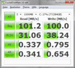 Os resultados dos testes do Disco Rígido avaliado com CrystalDiskMark