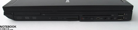 Lado Direito: PCMCIA, DVD drive, SmartCard, Firewire, porto de áudio, 2x USB 2.0