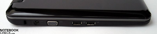 Esquerda: Fecho Kensington, Ligação de rede, saída VGA, 2x USB 2.0