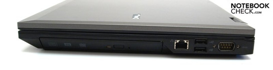 Lado Direito: drive ótico, RJ45 (LAN), 2x USB-2.0, interface serial