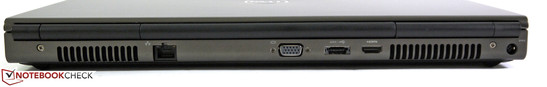Traseira: LAN, VGA, eSATA/USB 2.0 combo, HDMI, conector de força