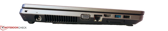 Esquerda: Kensington, força, VGA, RJ-45, HDMI, USB 3.0, USB 2.0