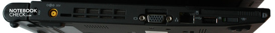 Esquerda: CardBus, switch WLAN, USB, LAN, VGA, saída do ventilador, entrada de corrente, Bloqueio Kensington