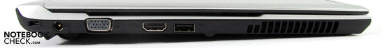 Lado Esquerdo: Seguro Kensington, conector de força, VGA, HDMI, USB 2.0