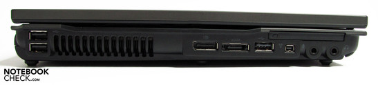 Lado esquerdo: 2 USBs, porta de tela, eSATA, USB, FW, áudio