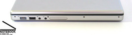 Lado Esquerdo: ExpressCard 34mm, (opt.) saída de áudio (opt.) entrada de áudio, 2x USB 2.0, conector de energia MagSafe