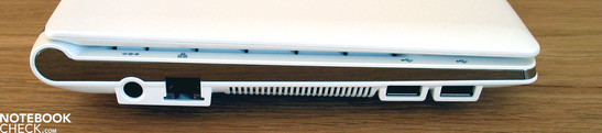 Lado Esquerdo: Conector de força, LAN, 2x USB