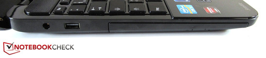 Lado Esquerdo: Conector de força, USB 2.0, drive ótico