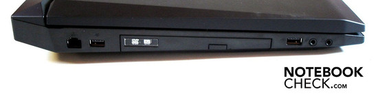 Lado Esquerdo: RJ-45 LAN, 2 x USB 2.0, 2 x portos de áudio
