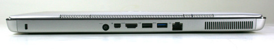 Lado Posterior: Seguro Kensington, força, Mini-Displayport, HDMI, USB 2.0, USB 3.0, LAN