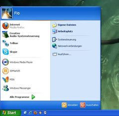 The start menu on Windows XP