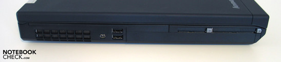 Lado Esquerdo: PC Card, ExpressCard, 2x USB, Firewire